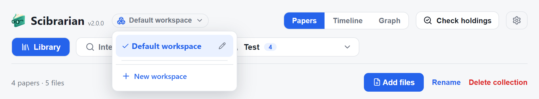 The workspace dropdown